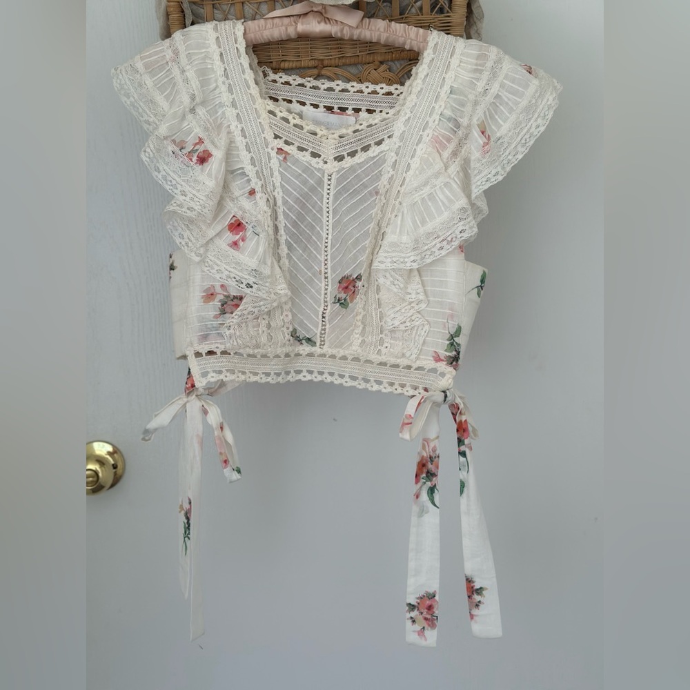 Zimmermann Cream Floral Lace Blouse